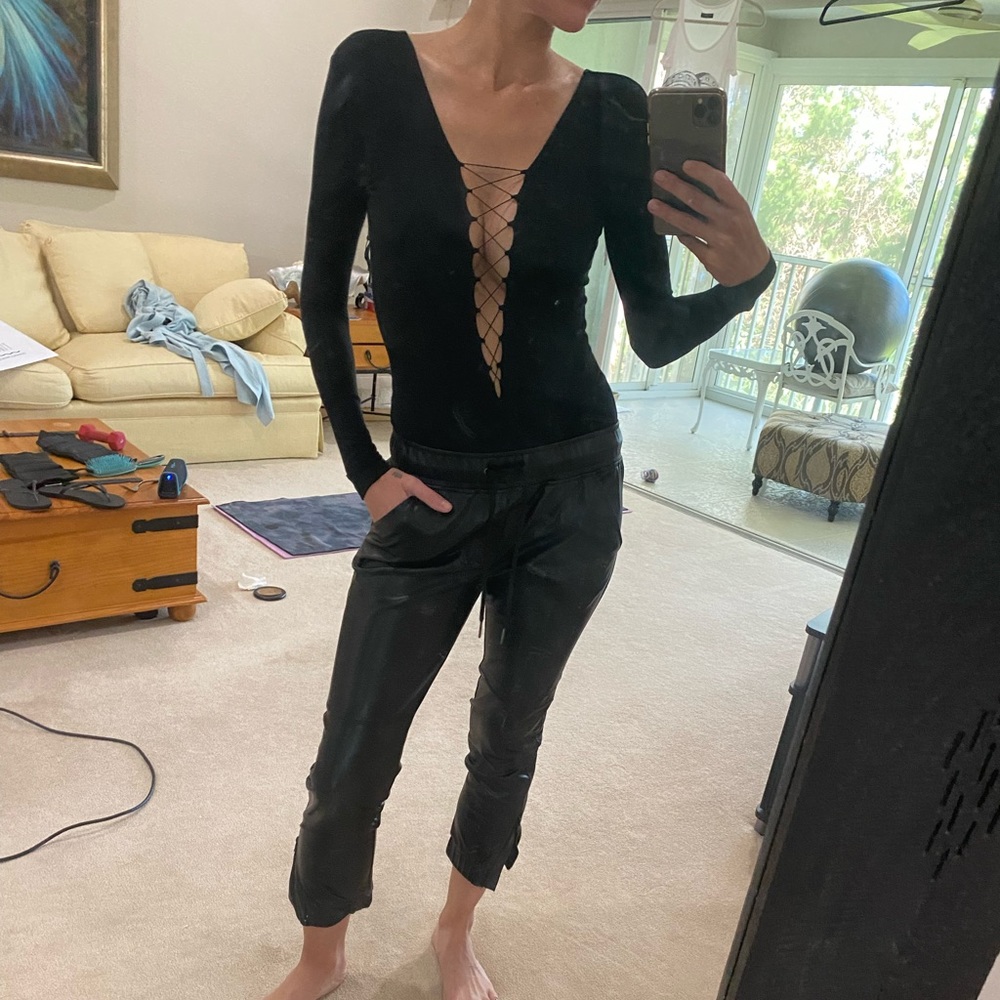 T by Alexander Wang black deep V corset bodysuit